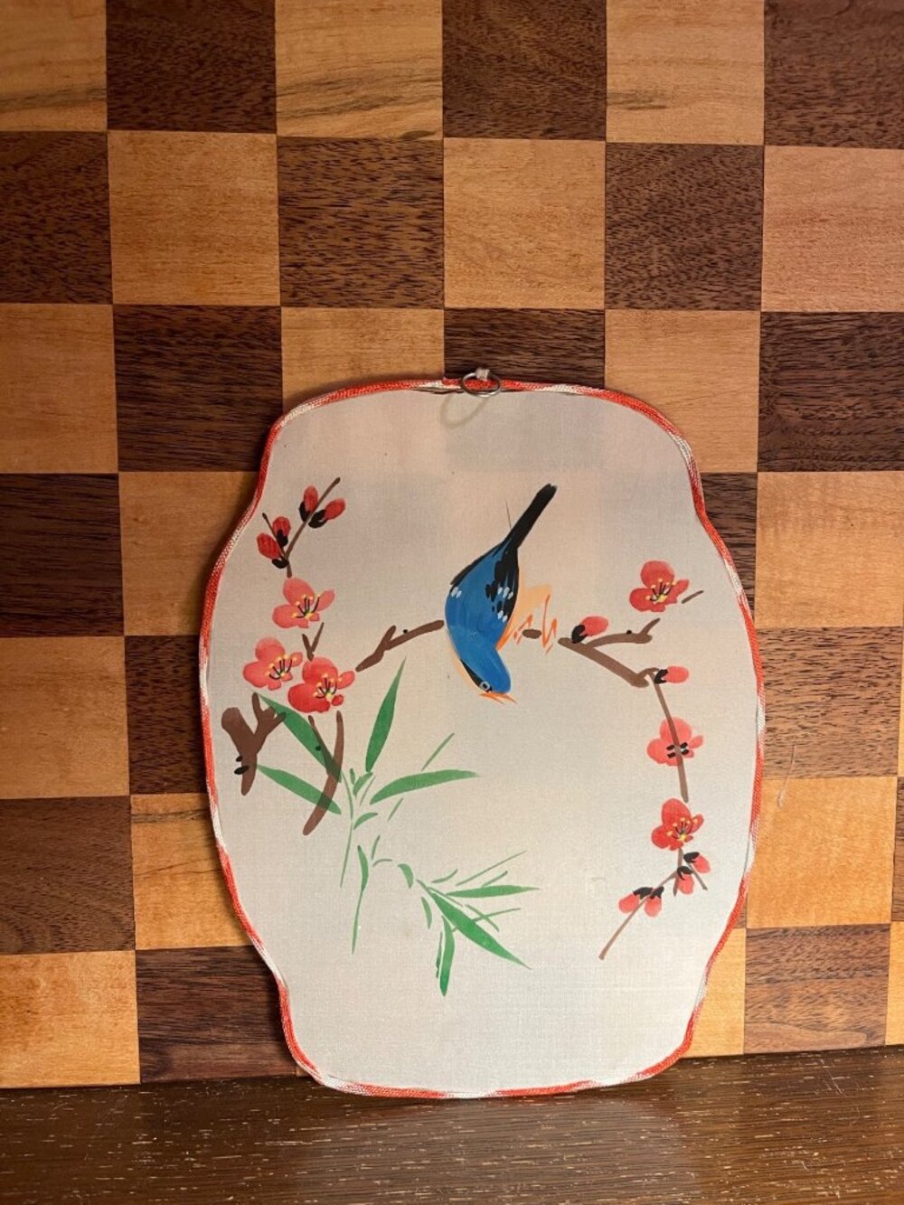 Hand Painted Paddle Fan Wall Hanging A1071, small hole, opening at top